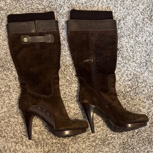 Guess Dark Brown Suede Heeled Boots